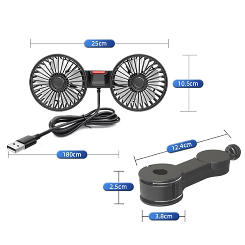 SEAMETAL 3-speed Car Seat Back Cooling Fan USB Charge Dual Head Fan 360 Degree Rotation Neck Cooler for Summer Car Accessories - Image 2