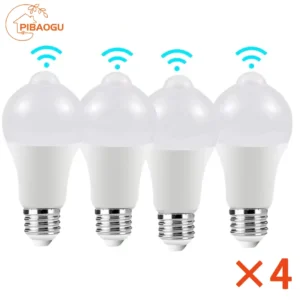 4pcs LED Motion Sensor Light Bulb 15W 18W Outdoor Lighting Induction Bulb Lamp For Living Room Bedroom Corridor Garage
