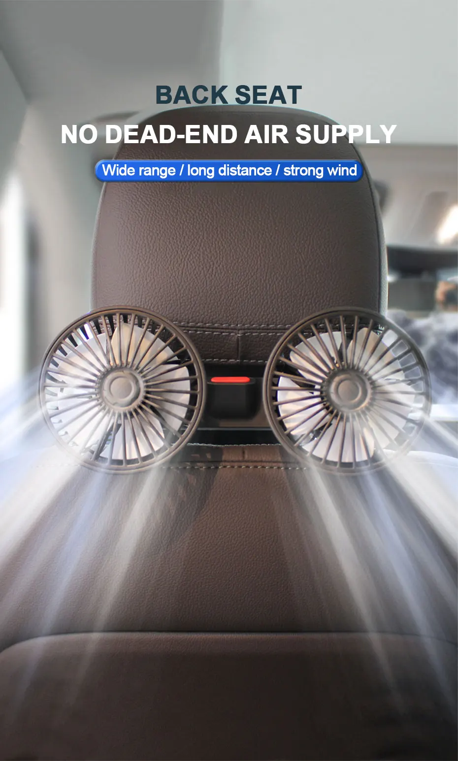 SEAMETAL 3-speed Car Seat Back Cooling Fan USB Charge Dual Head Fan 360 Degree Rotation Neck Cooler for Summer Car Accessories - Image 12