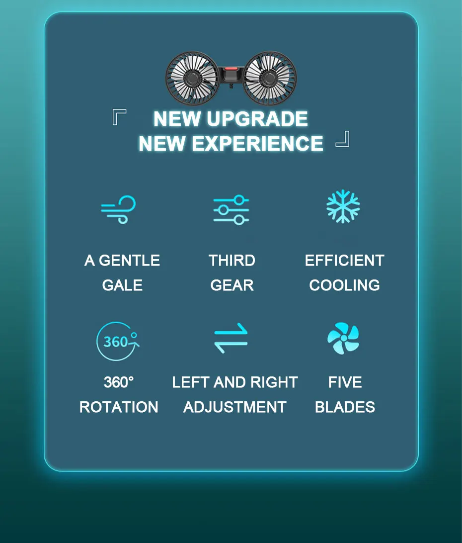 SEAMETAL 3-speed Car Seat Back Cooling Fan USB Charge Dual Head Fan 360 Degree Rotation Neck Cooler for Summer Car Accessories - Image 9