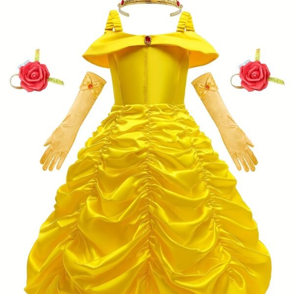 Princess Dress Costume Set for Girls with Crown, Necklace, Ring Jewelry Accessories - Image 9