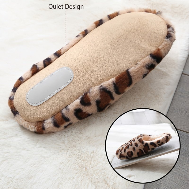 Women's Fluffy Home Slippers, Soft & Comfortable Leopard Pattern Indoor Slides - Image 8