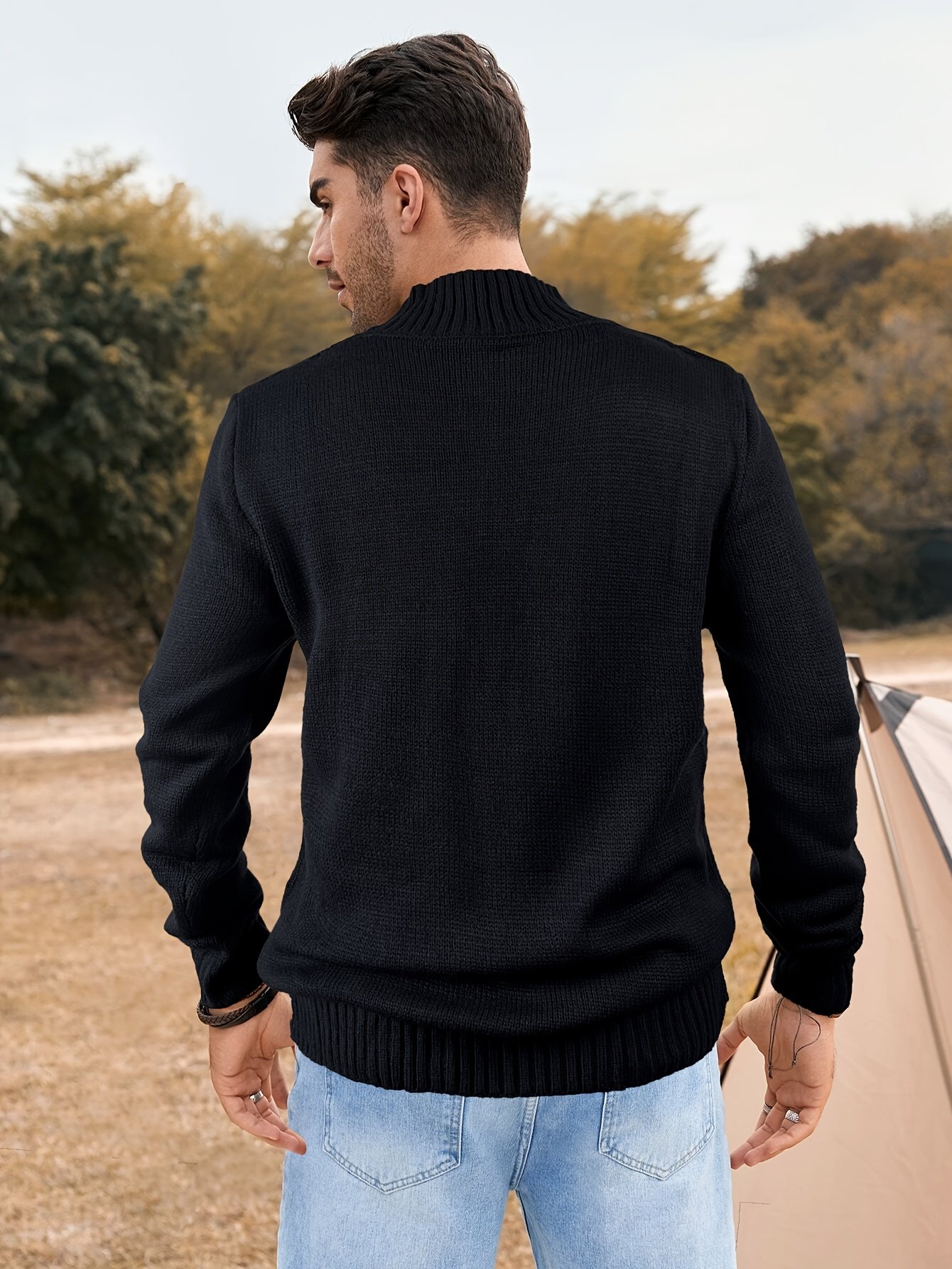 Cozy Men's Retro Long Sleeve Cable Knit Button Pullover Sweater for Winter - Image 6