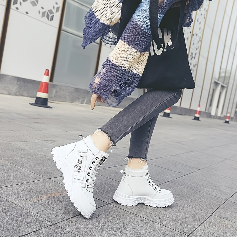 Women's Casual High Top Shoes, Winter Plush Lined Warm Shoes, Thick Soled Lace-up Sports Shoes plus size - Image 6