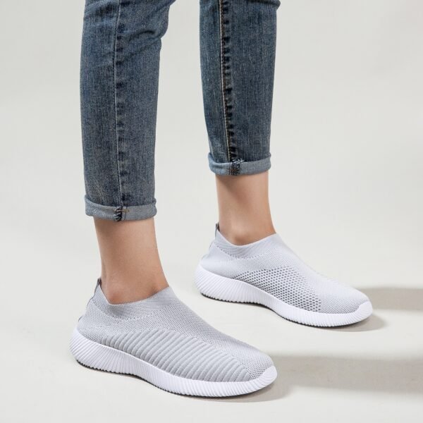 Women's Solid Color Casual Shoes, Lightweight Breathable Slip On Socks Shoes, Low Top Sneakers - Image 8