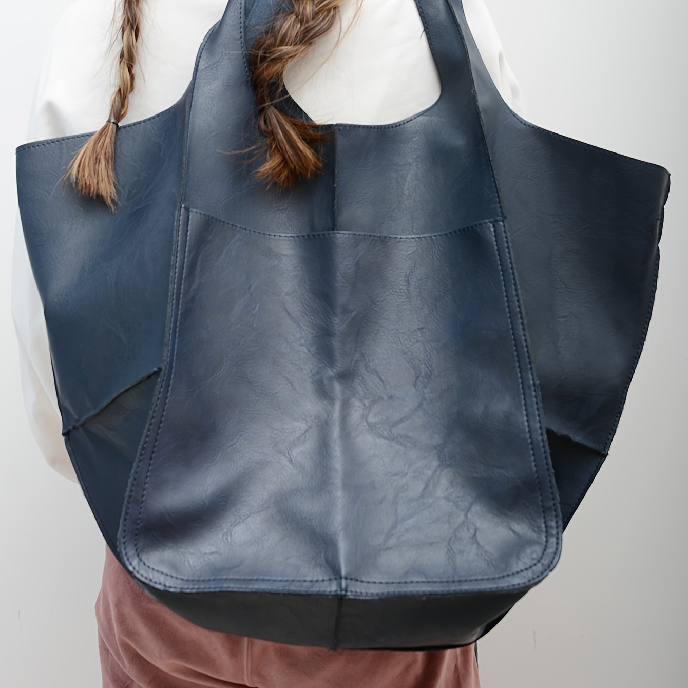 Rretro Big Tote Bag, Solid Color Large-capacity Zipper Shoulder Tote Bags, Multifunction Handbags - Image 4