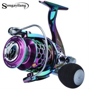 Sougayilang Ultra Smooth Spinning Fishing Reel, 13+1BB, Lightweight Aluminum Alloy, Ambidextrous Handle, Vibrant Iridescent Finish - Ideal for Freshwater & Saltwater Fishing, Fishing Gear
