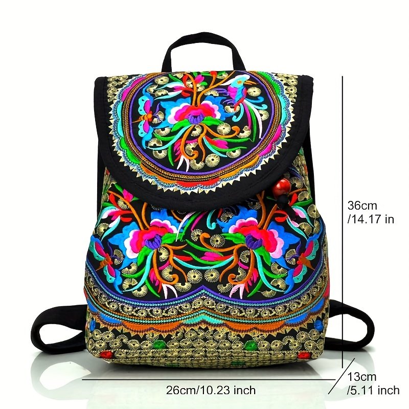 Vibrant Floral Embroidered Canvas Backpack - Stylish Women's Trendy Bookbag with Fashion Flap, Multiple Compartments, and Durable Construction for Travel, School, and Daily Use - Image 6