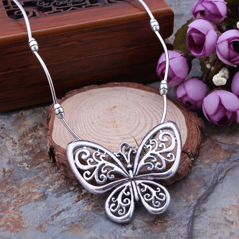 Vintage Ethnic Charm Butterfly Pendant Necklace - Intricate Geometric Carvings, Hollow Design, Ethereal Beauty for Everyday Glam - Image 14