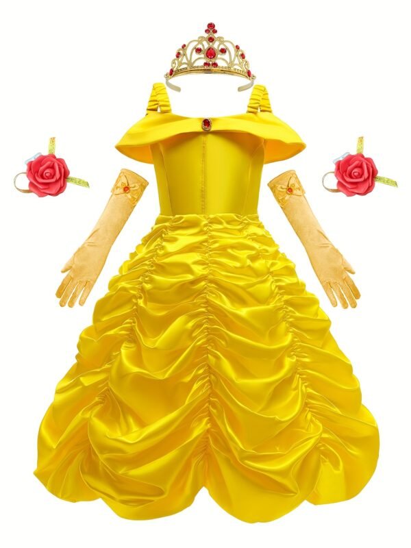 Princess Dress Costume Set for Girls with Crown, Necklace, Ring Jewelry Accessories - Image 3