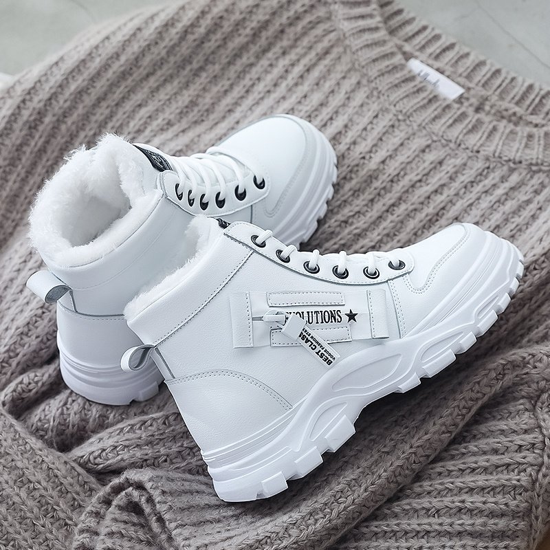 Women's Casual High Top Shoes, Winter Plush Lined Warm Shoes, Thick Soled Lace-up Sports Shoes plus size - Image 21