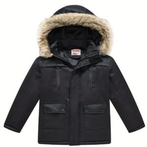 Kids' WarmthMaster Jacket - Removable Hood, Zipper Flap Pocket, Thick Insulation, Water-Resistant, Spring and Winter Wear for Boys and Girls - Versatile and Cozy Outerwear for School and Play