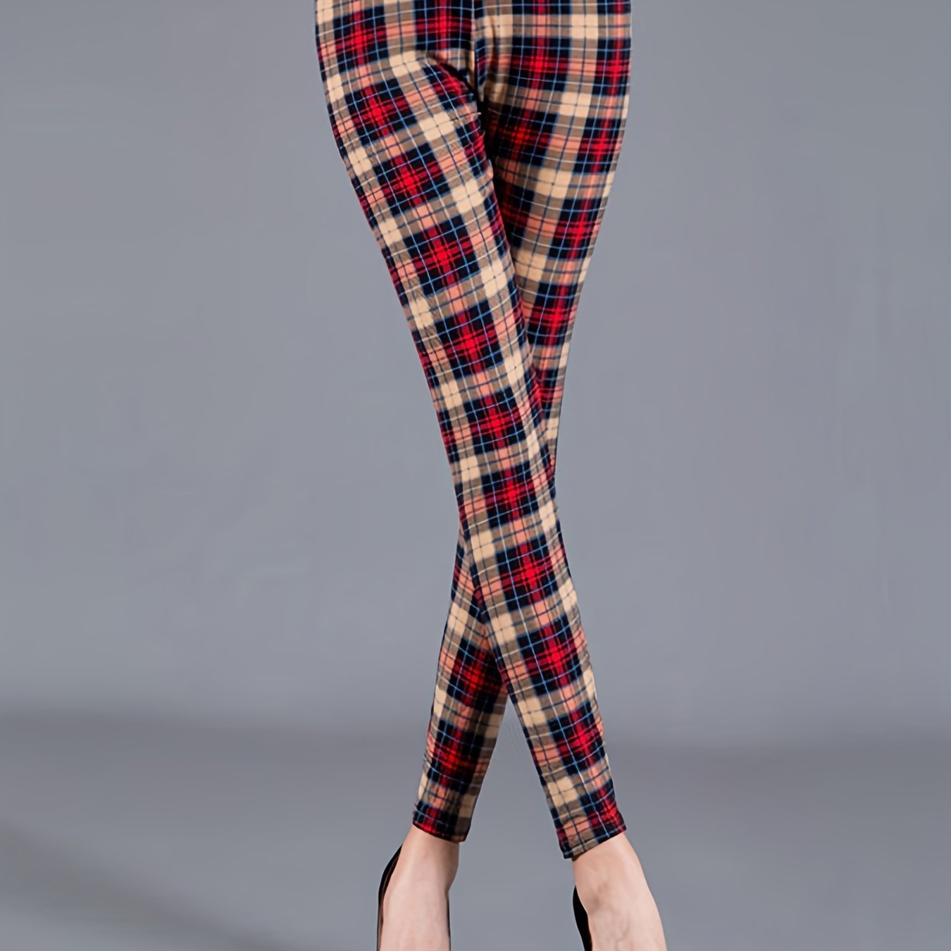 Sexy Plaid Print Leggings, Casual High Waist Elastic Fashion Bottoms Slim Leggings, Women's Clothing - Image 17