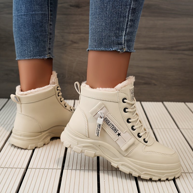 Women's Casual High Top Shoes, Winter Plush Lined Warm Shoes, Thick Soled Lace-up Sports Shoes plus size - Image 15