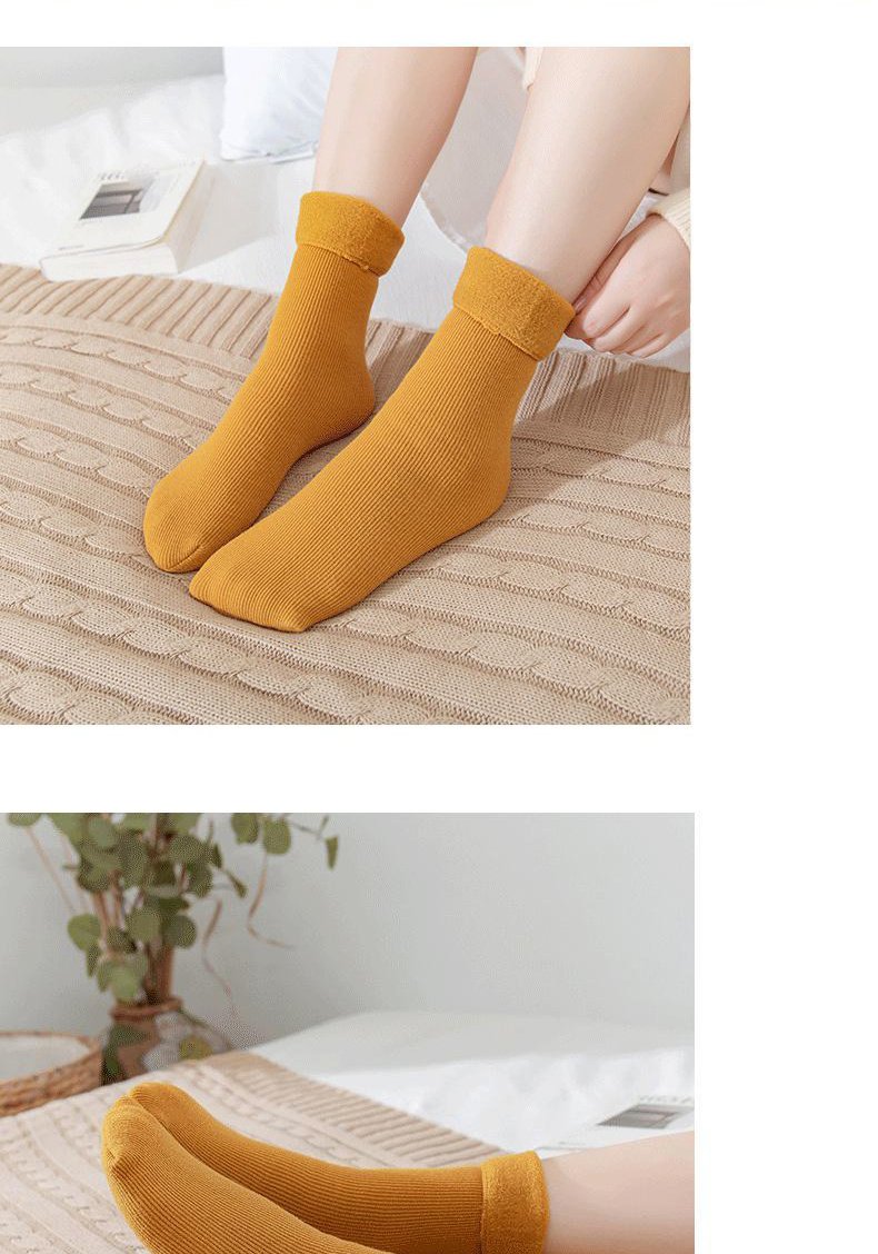 5 Pairs Women's Solid Fuzzy Thermal Mid Tube Floor Socks - Image 21