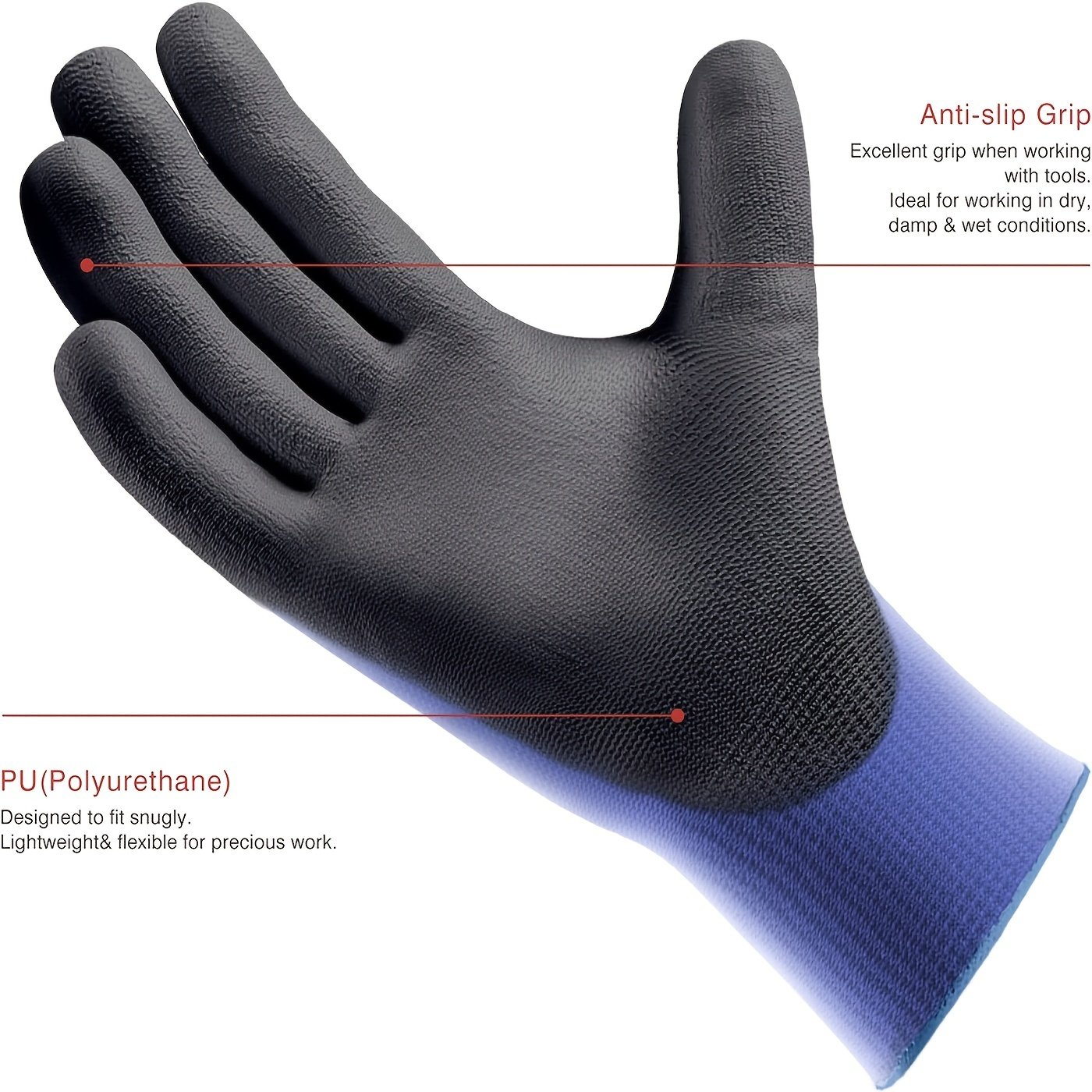 12 Pairs Ultra-Thin Safety Work Gloves - Superior Non-Slip Grip with Comfortable Elastic Knit Wrist Cuff for Effortless Daily Tasks! - Image 2