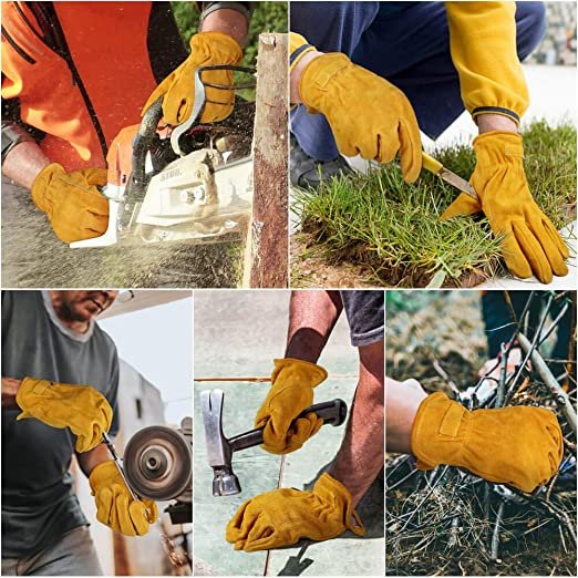 1 Pair Of Leather Work Gloves, Flexible Grip Tough Cowhide Gardening Gloves For Wood Cutting/Construction/Truck Driving/Garden/Yard Working For Men And Women - Image 12