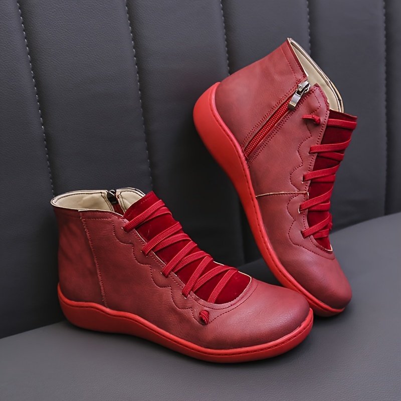 Women's Flat Lace Up High Top Boots, Solid Color Comfortable Zipper Flat Sneakers, Women's Footwear - Image 13