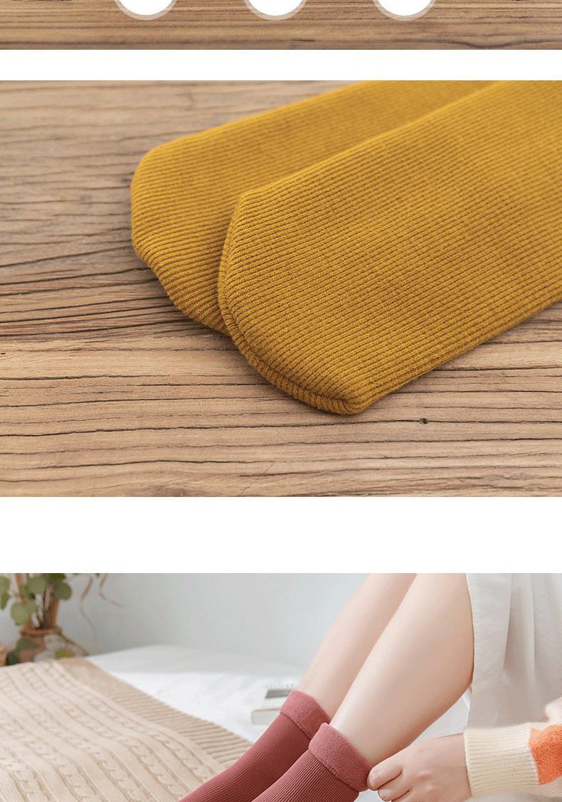 5 Pairs Women's Solid Fuzzy Thermal Mid Tube Floor Socks - Image 16