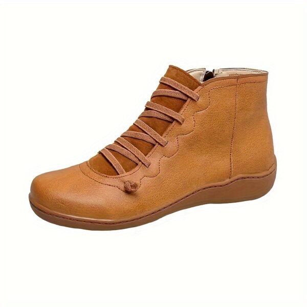 Women's Flat Lace Up High Top Boots, Solid Color Comfortable Zipper Flat Sneakers, Women's Footwear - Image 7