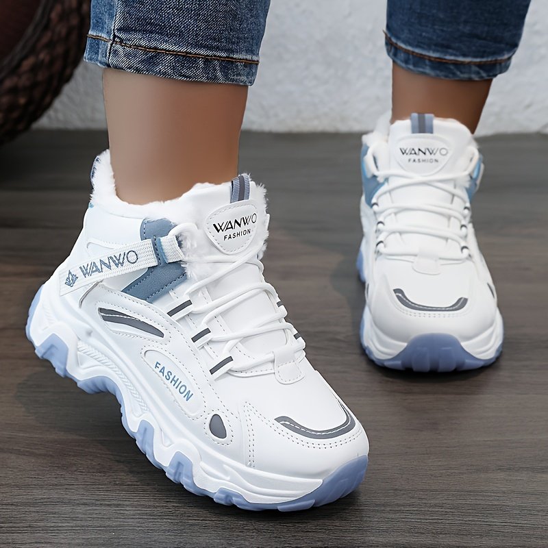 Chunky Color-block Thick Sole Sneakers - Women's Casual Plus Size Anti-slip Running Shoes with Warm Plush Lined - Image 12