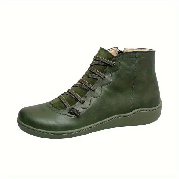 Women's Flat Lace Up High Top Boots, Solid Color Comfortable Zipper Flat Sneakers, Women's Footwear - Image 9