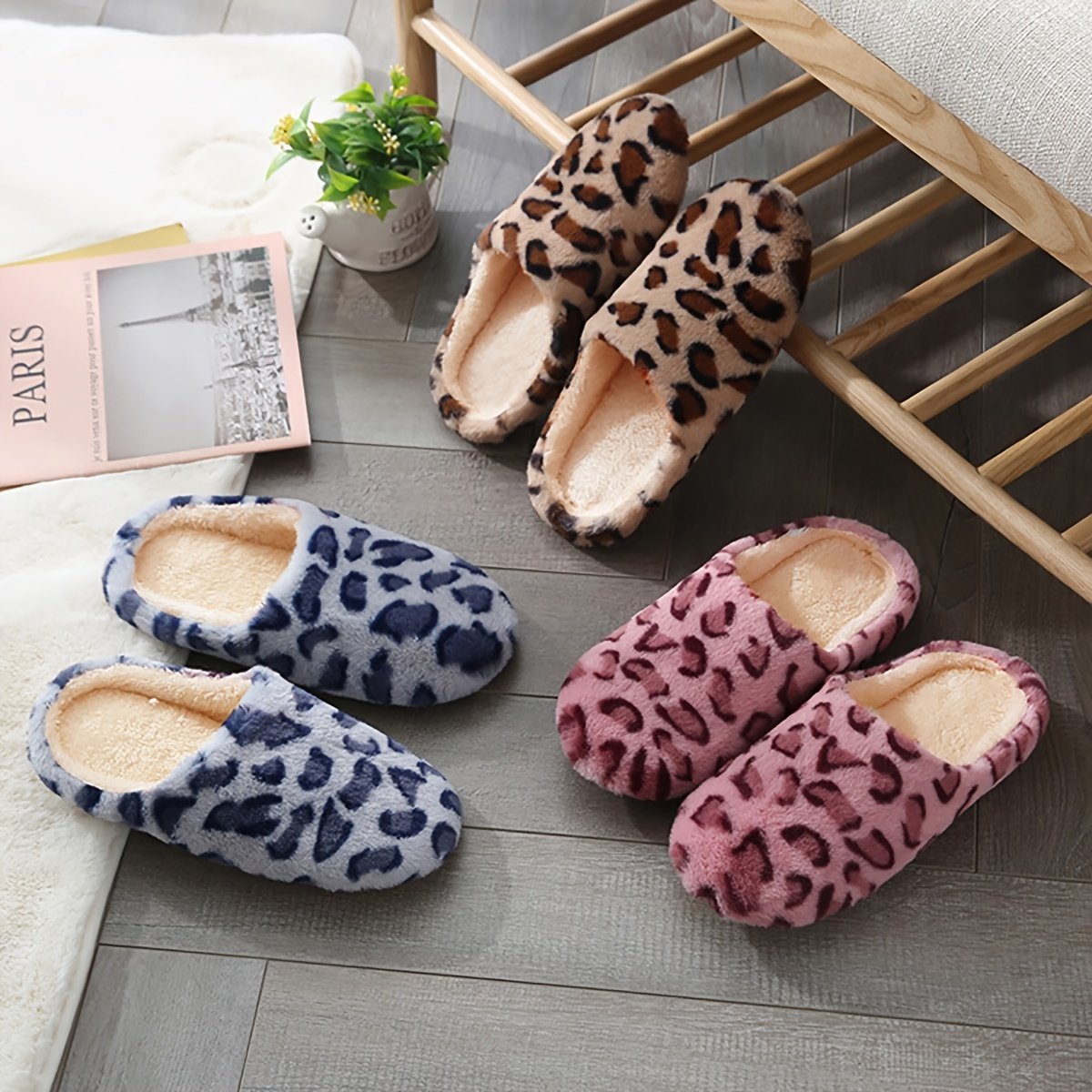 Women's Fluffy Home Slippers, Soft & Comfortable Leopard Pattern Indoor Slides - Image 12