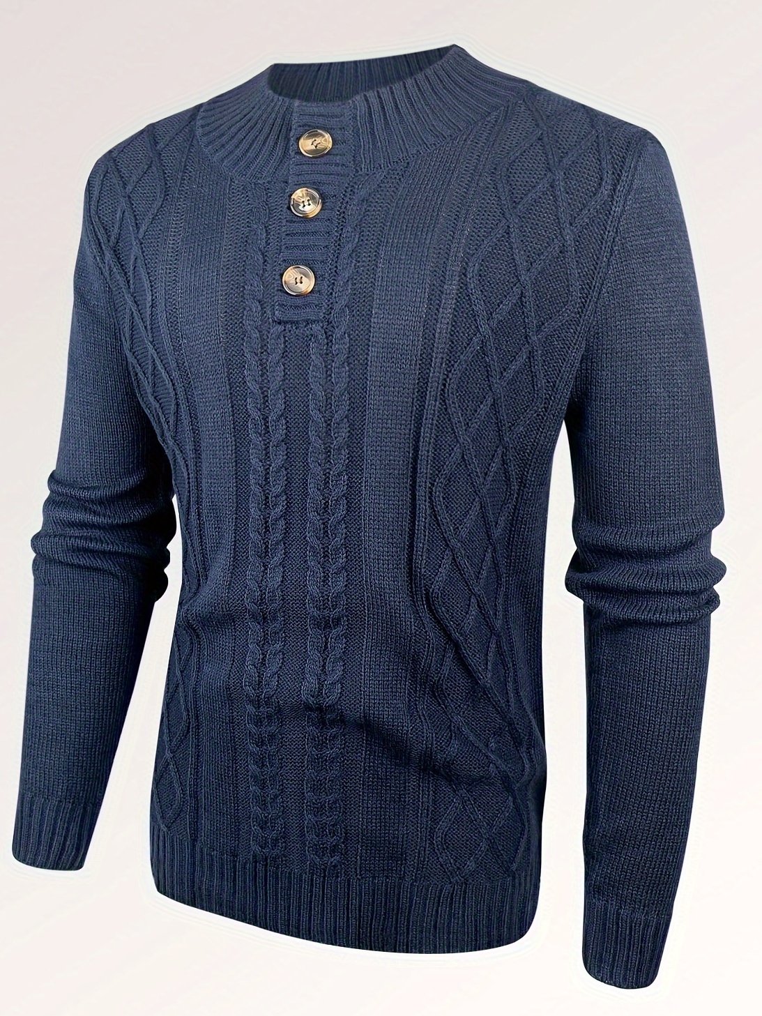 Cozy Men's Retro Long Sleeve Cable Knit Button Pullover Sweater for Winter