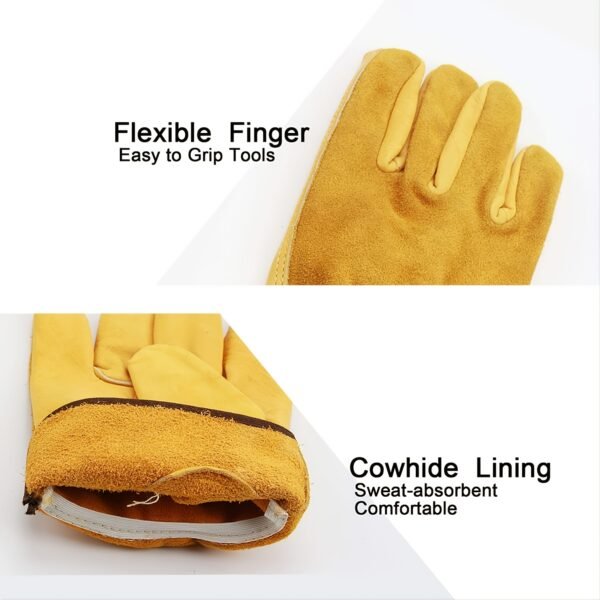 1 Pair Of Leather Work Gloves, Flexible Grip Tough Cowhide Gardening Gloves For Wood Cutting/Construction/Truck Driving/Garden/Yard Working For Men And Women - Image 3