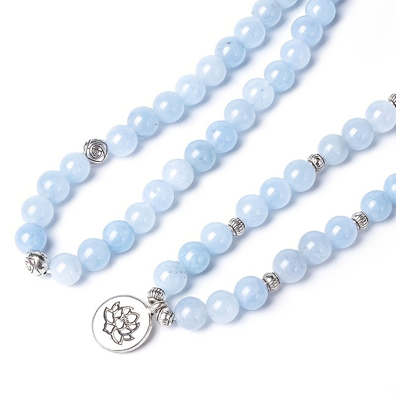 8mm Aquamarine 108 Mala Beads Bracelet Elastic Cord Wrap Bangle Yoga Prayer Jewelry For Women With 4 Accessories - Image 8