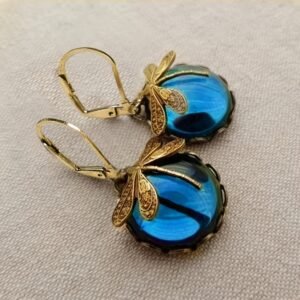 Blue Moonstone Dragonfly Earrings - Vintage Victorian Style Jewelry for Women