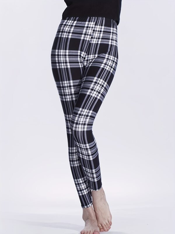 Sexy Plaid Print Leggings, Casual High Waist Elastic Fashion Bottoms Slim Leggings, Women's Clothing - Image 2