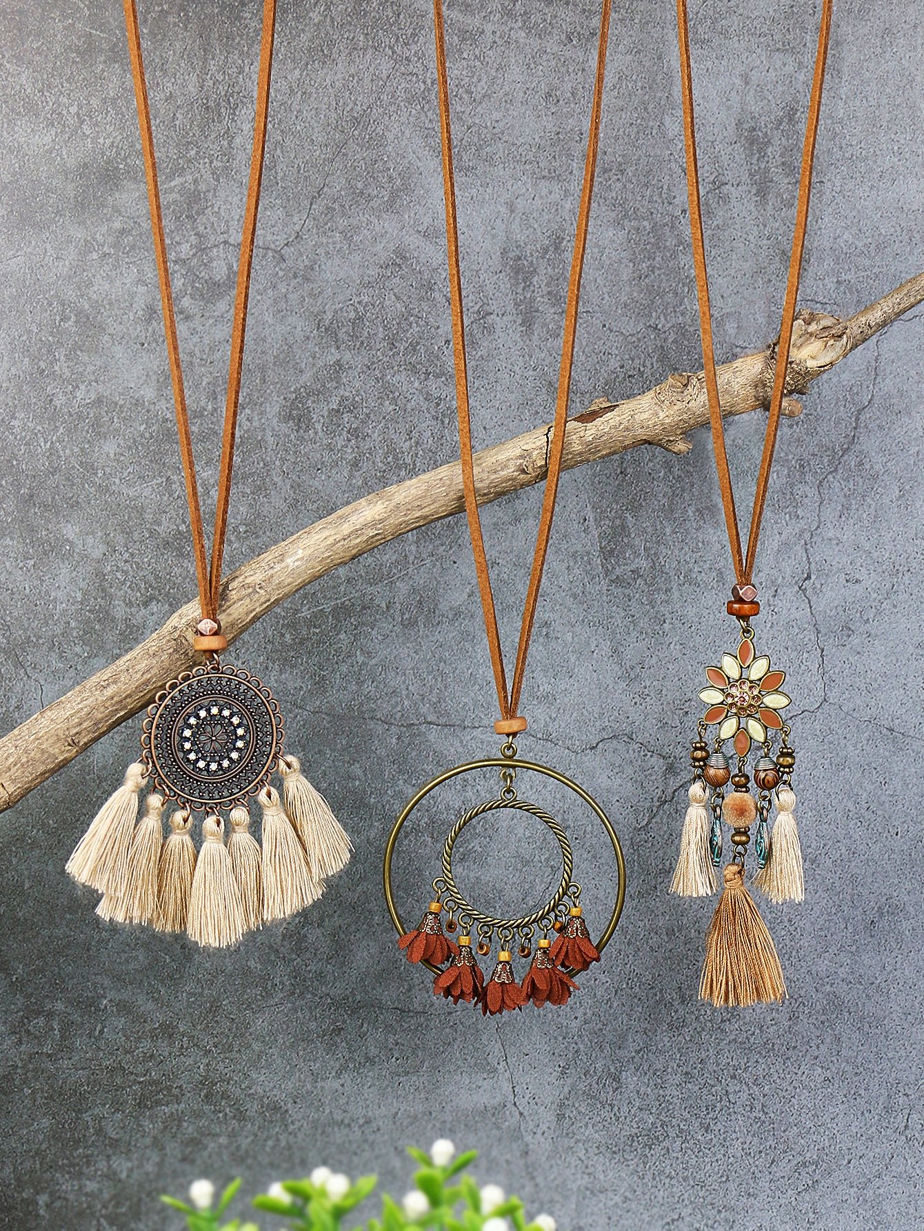 3pcs Boho Ethnic Long Sundry Colors Tassel Pendant Necklaces For Women Retro Rhinestone Drip Oil Alloy Necklace - Image 22