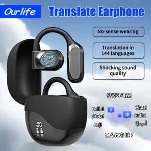 OurLife AI Smart Translation Earbuds - Wireless 2-Way Real-Time Interpretation, 144 Languages, Battery/USB Rechargeable, for Travel, Business, Shopping, Sports