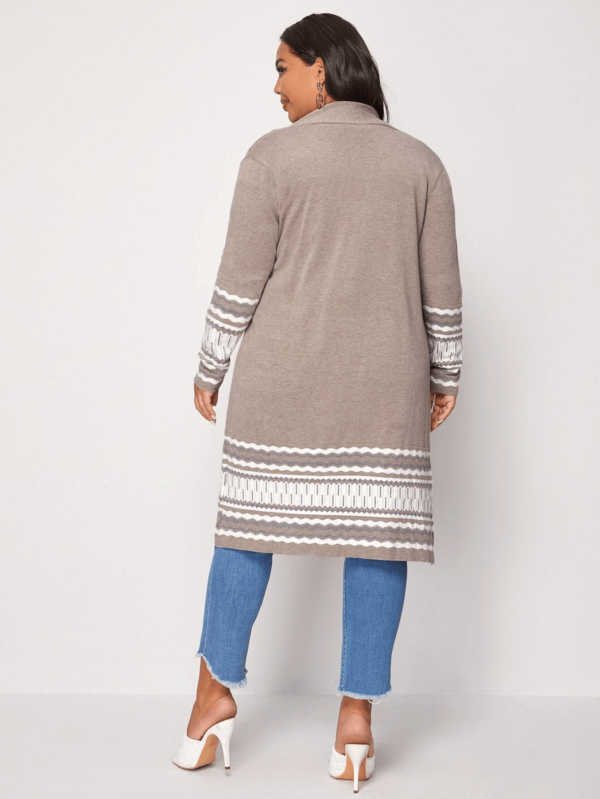 Women's Plus Size Long Casual Colorblock Knit High Stretch Sweater Cardigan - Image 14