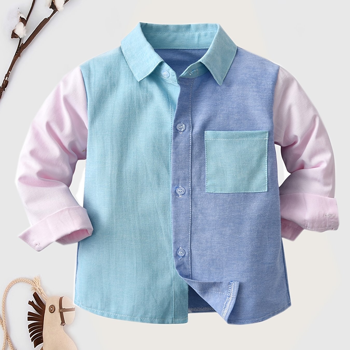 Stylish Boys' Color Block Long Sleeve Button Down Shirt - Casual Lapel Design, Breathable Fabric, Relaxed Fit, Perfect for School, Party, or Everyday Wear - Image 11