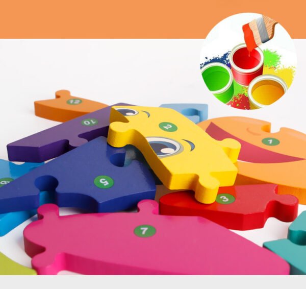 Rectangle Puzzle, Wooden Puzzle For Children, Animals Puzzles Dinosaur Crocodile Caterpillar Giraffe, Colorful Wood Numbered Puzzles Kid Preschool Learning Educational Toys - Image 25