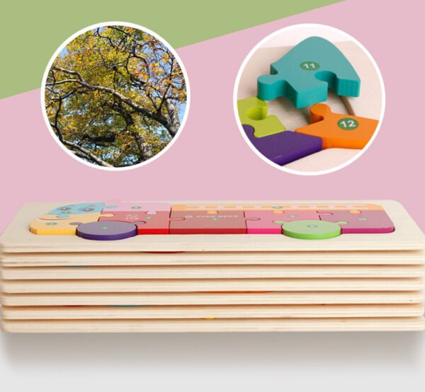 Rectangle Puzzle, Wooden Puzzle For Children, Animals Puzzles Dinosaur Crocodile Caterpillar Giraffe, Colorful Wood Numbered Puzzles Kid Preschool Learning Educational Toys - Image 22