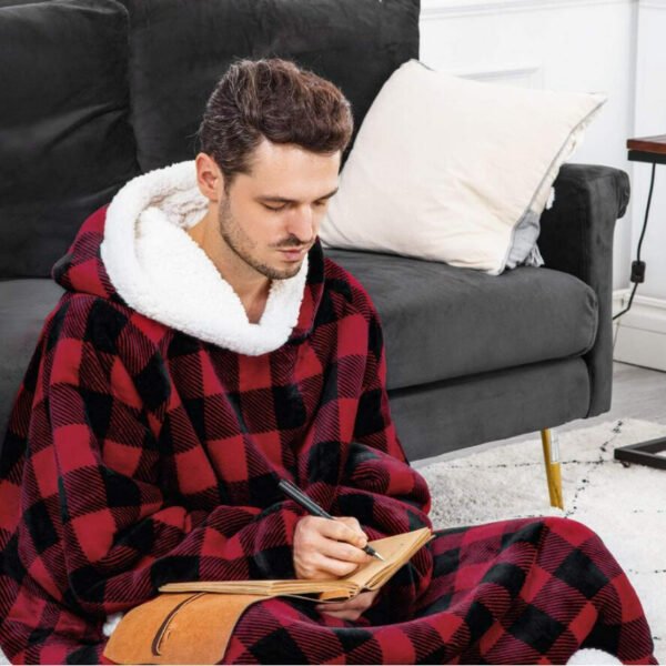 1pc Cozy Flannel Hoodie Blanket with Sleeves - Soft, Warm, and Fleece-Lined for Ultimate Comfort - Perfect for Winter, TV Nights, and Outdoor Activities - Image 6