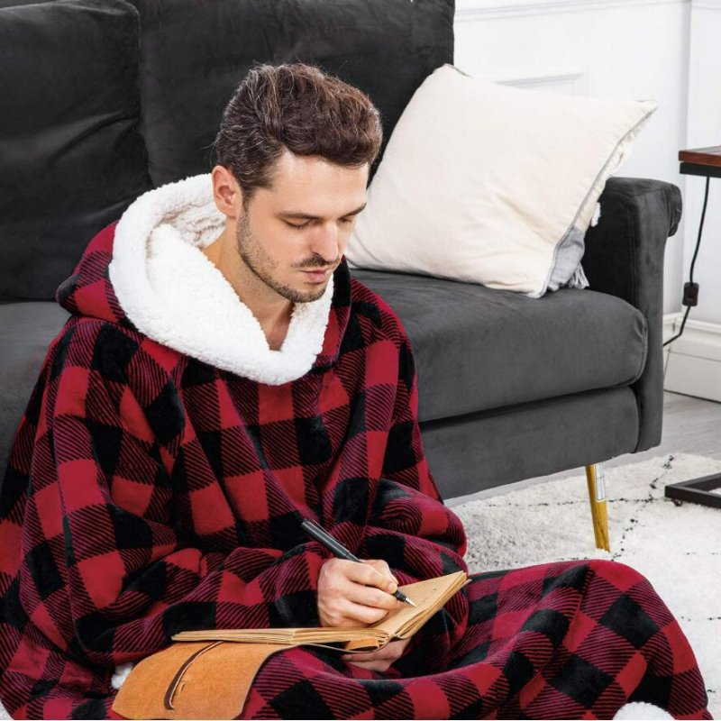 1pc Cozy Flannel Hoodie Blanket with Sleeves - Soft, Warm, and Fleece-Lined for Ultimate Comfort - Perfect for Winter, TV Nights, and Outdoor Activities - Image 6