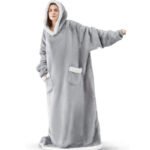 1pc Cozy Flannel Hoodie Blanket with Sleeves - Soft, Warm, and Fleece-Lined for Ultimate Comfort - Perfect for Winter, TV Nights, and Outdoor Activities