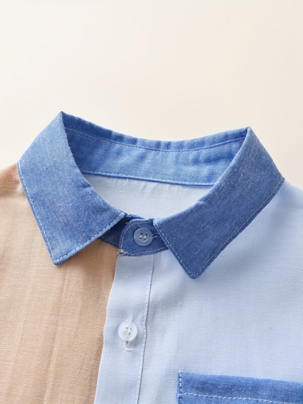 Stylish Boys' Color Block Long Sleeve Button Down Shirt - Casual Lapel Design, Breathable Fabric, Relaxed Fit, Perfect for School, Party, or Everyday Wear - Image 8