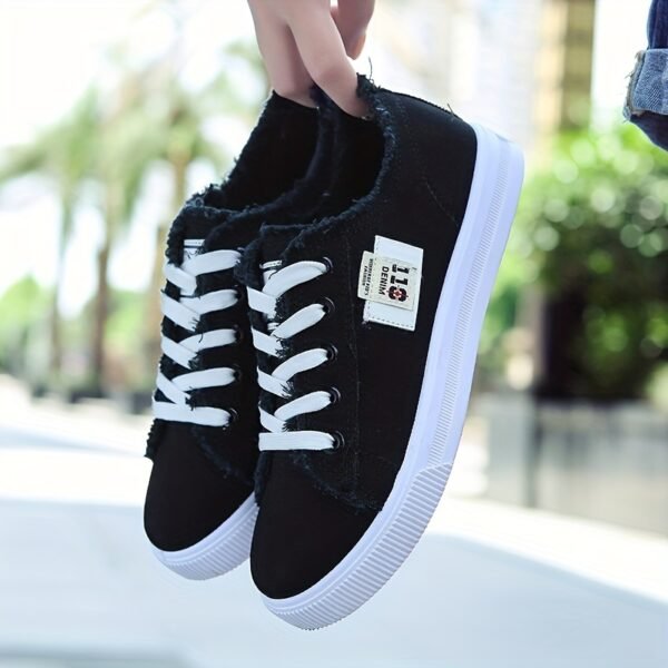Women's Classic Canvas Flat Shoes, Solid Color Lace Up Low-top Casual Shoes, Women's Comfy Footwear - Image 11