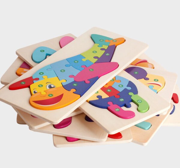 Rectangle Puzzle, Wooden Puzzle For Children, Animals Puzzles Dinosaur Crocodile Caterpillar Giraffe, Colorful Wood Numbered Puzzles Kid Preschool Learning Educational Toys - Image 27