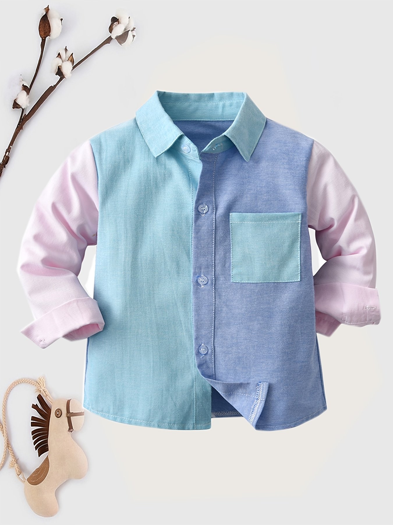 Stylish Boys' Color Block Long Sleeve Button Down Shirt - Casual Lapel Design, Breathable Fabric, Relaxed Fit, Perfect for School, Party, or Everyday Wear - Image 3