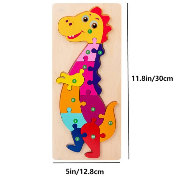 Rectangle Puzzle, Wooden Puzzle For Children, Animals Puzzles Dinosaur Crocodile Caterpillar Giraffe, Colorful Wood Numbered Puzzles Kid Preschool Learning Educational Toys - Image 11