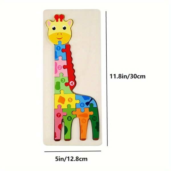 Rectangle Puzzle, Wooden Puzzle For Children, Animals Puzzles Dinosaur Crocodile Caterpillar Giraffe, Colorful Wood Numbered Puzzles Kid Preschool Learning Educational Toys - Image 9