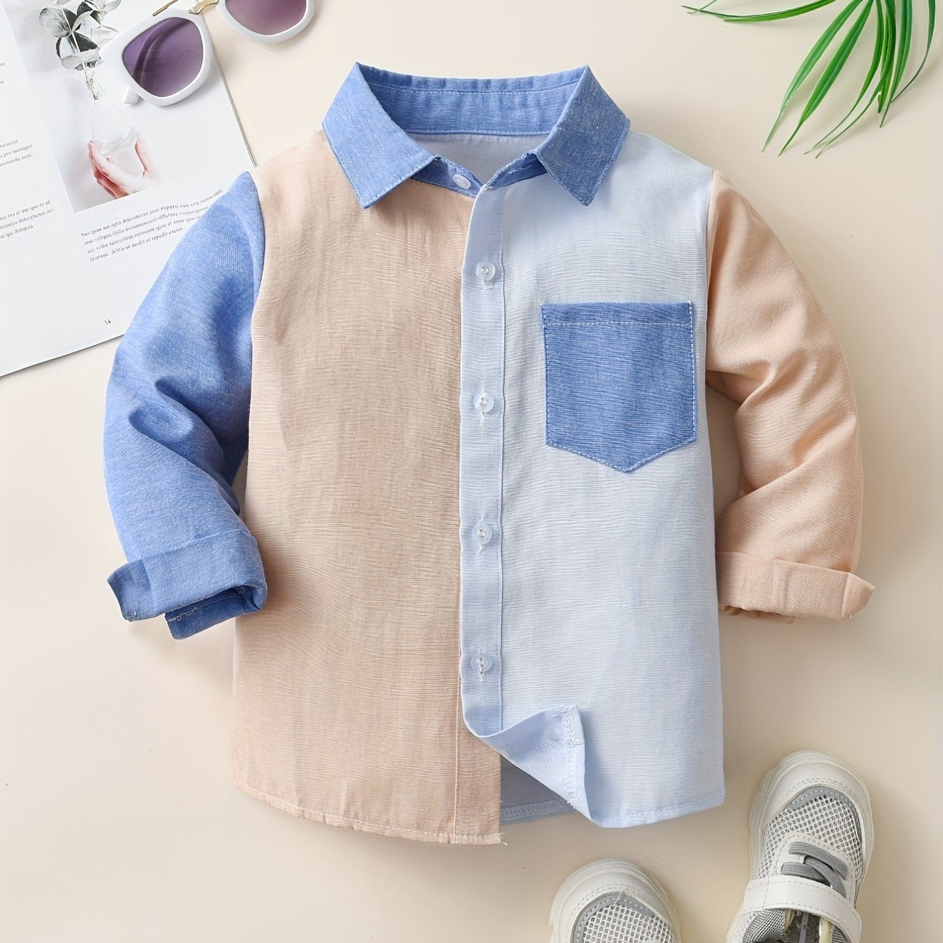 Stylish Boys' Color Block Long Sleeve Button Down Shirt - Casual Lapel Design, Breathable Fabric, Relaxed Fit, Perfect for School, Party, or Everyday Wear - Image 12