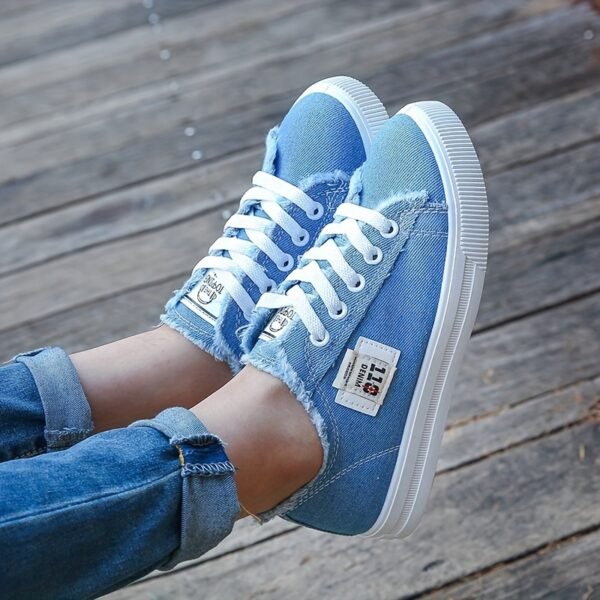 Women's Classic Canvas Flat Shoes, Solid Color Lace Up Low-top Casual Shoes, Women's Comfy Footwear - Image 10