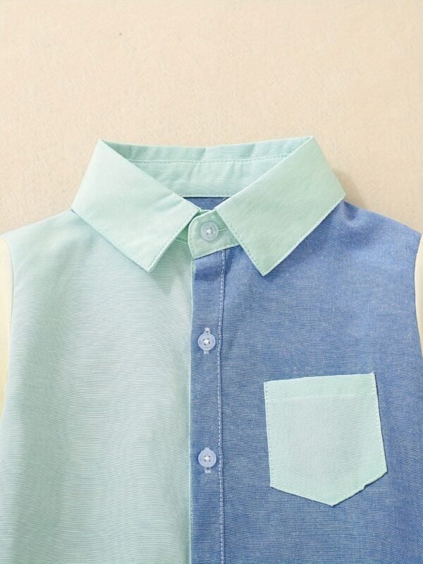 Stylish Boys' Color Block Long Sleeve Button Down Shirt - Casual Lapel Design, Breathable Fabric, Relaxed Fit, Perfect for School, Party, or Everyday Wear - Image 7
